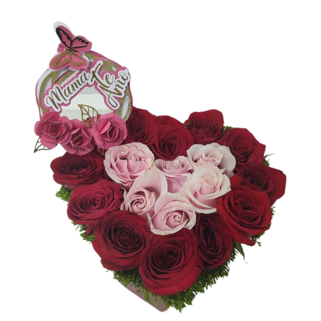 Caja corazón Rosas Rosas - Jardinería Diego